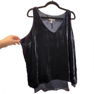 LISA RINNA Collection • NEW • Navy Velvet Tank w/ Chiffon Trim • Size XL